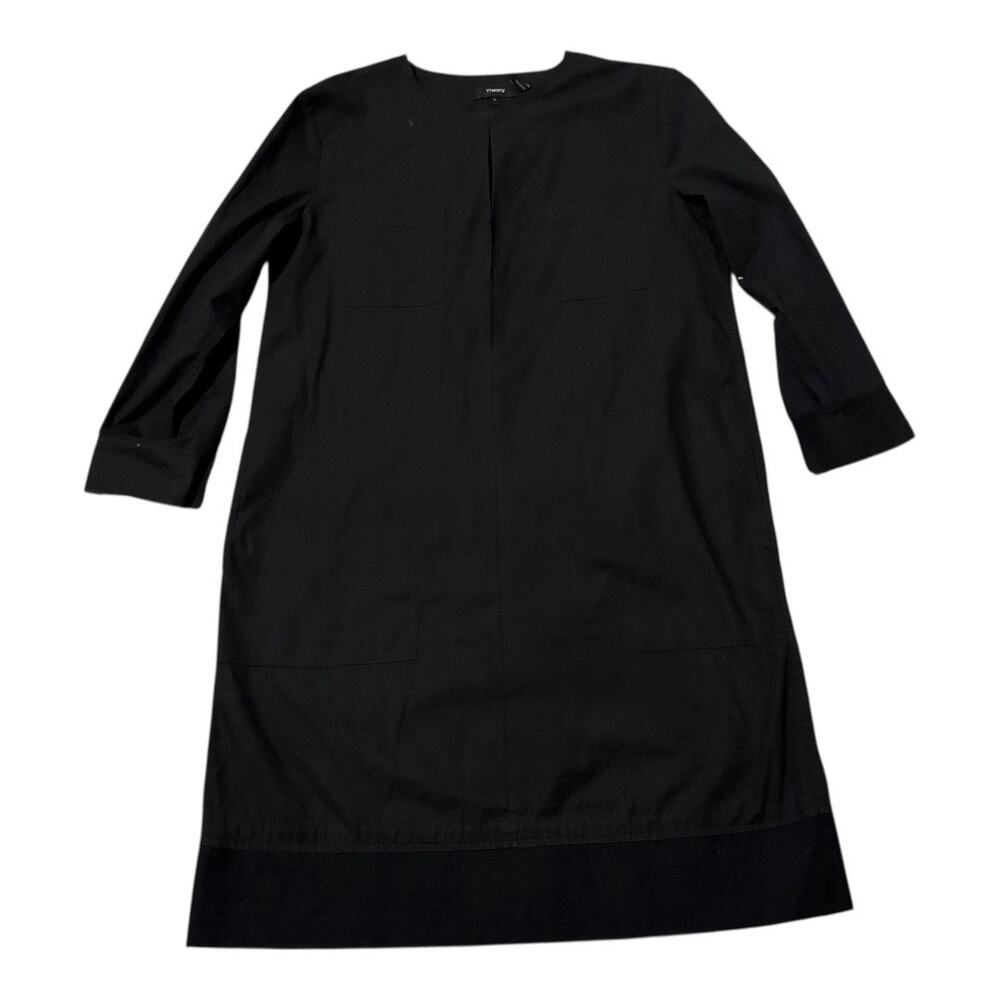 Theory Midi Dress - Size 6 - Black - Long Sleeves Calf-Length Keyhole - Like New
